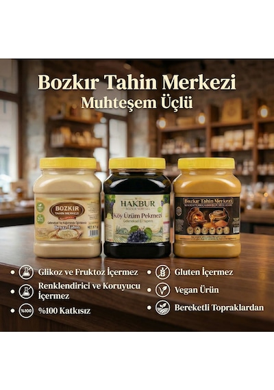 Bozkır Tahin Merkezi Enfes Üçlü Altın Susam Kavrulmuş Tahin-taş Değirmen Beyaz Tahin -üzüm Pekmezi