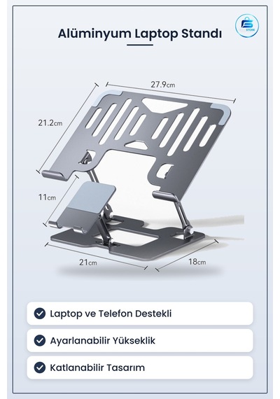 Alüminyum Laptop Ve Telefon Standı Katlanabilir Ayarlanabilir Erg