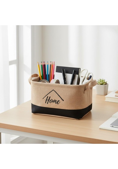 Deconox Dikdörtgen Jüt Düzenleyici Sepet 24x17x14 Cm Krem Renk Katlanabilir Kumaş Kulplu Organizer / Ev, Mutfa Diğer