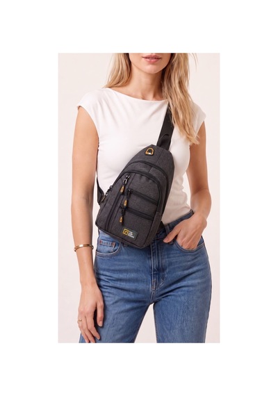 The Loop Desing Unisex Çok Bölmeli Çapraz Ayarlanabilir Askılı Göğüs Omuz Çantası Siyah