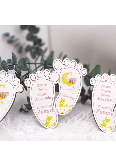 Ayak Büyük Boy Ahşap Bebek Mevlüt Hediyelik Magnet Ayda 30 Adet