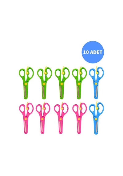 Neon Plastik Korumalı Küt Uçlu Yaylı Çocuk Okul Makası 10lu Set
