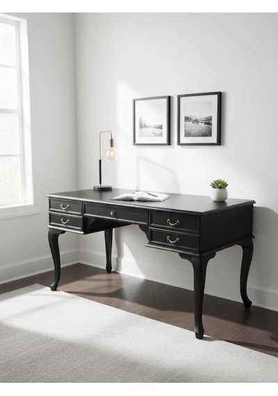 Throne Fransız Still Çekmeceli Ahşap Çalışma Masası 75x140 Siyah