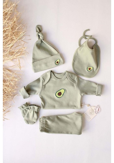 Oh Lala Koala Avokado Nakışlı 5li Uzun Kollu Yenidoğan Set Haki