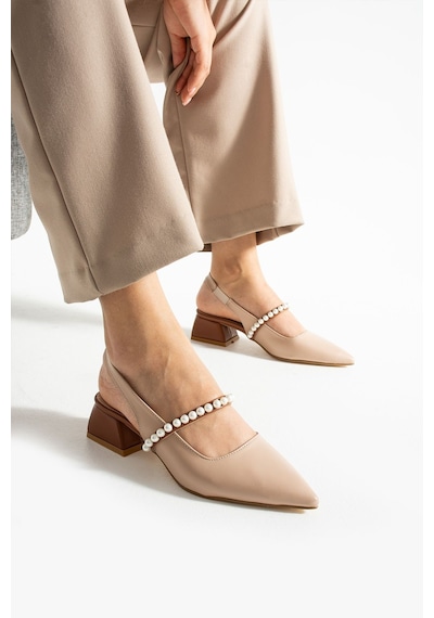 Duxal Shoes Lucia Kadın İnci Detaylı Şık Babet - Topuklu Ayakkabı Bej