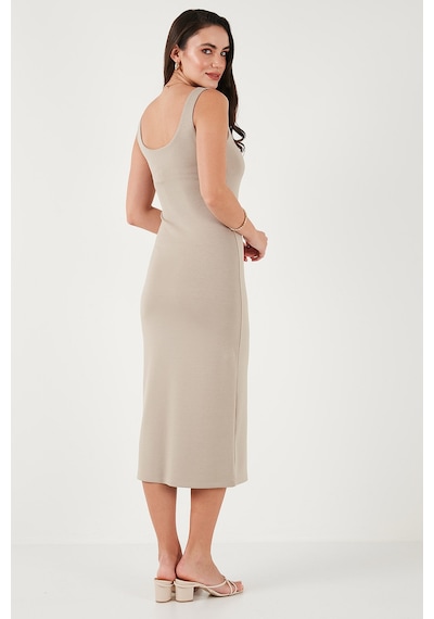 Lela Slim Fit Kalın Askılı Midi Bayan Elbise 5866154 Taş