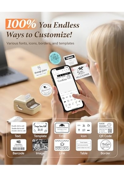 Ayrex Nıımbot B21 Etiket Yazıcısı, 1 Rulo Başlangıç Bandı, Bluetooth Kendinden Yapışkanlı Etiketleme Cihazı,