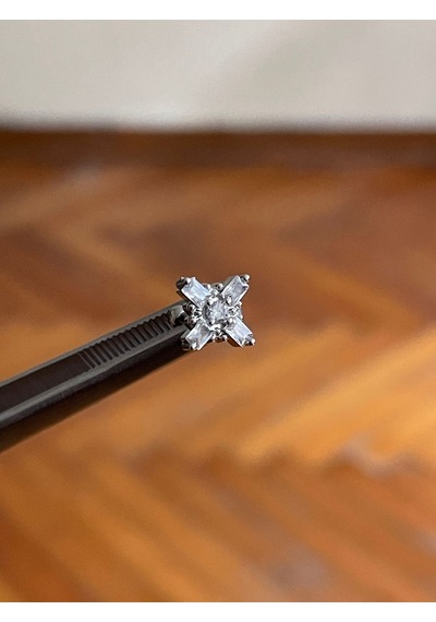 316 L Cerrahi Çelik Dudak Piercing Kıkırdak Helix Tragus Conch Zirkon Taşlı Figürlü Piercing Gümüş - Şeffaf