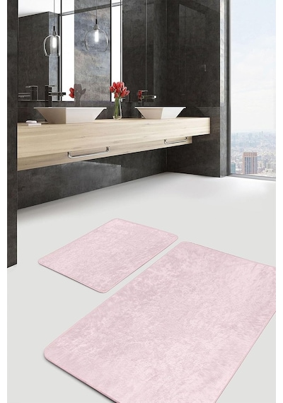 Realhomes Real Homes 2'li Set Düz Renk Pembe 2'li Banyo &amp Mutfak Paspas Takımı Genel