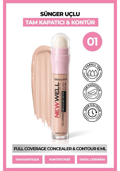 Full Coverage Concealer & Contour Sünger Uçlu Kapatıcı & Kontür 01 6 Ml Pink