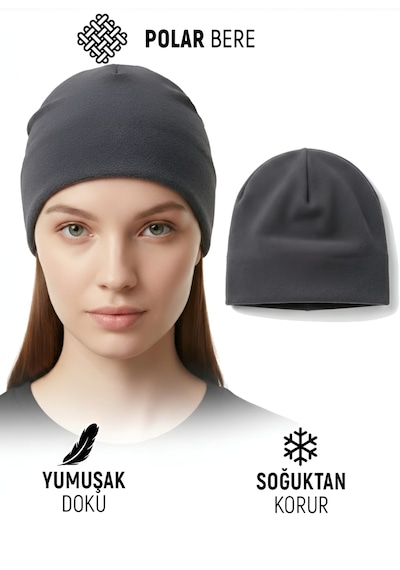 Qulothes Qu-tex Extra Kalın Termal Polar Soğuk Geçirmez Bere Unisex Pamuklu Kışlık Şapkaa Gri