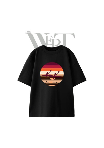 Thewert Kayak Sunset Tasarım Baskılı Ünisex Siyah Oversize T-shirt
