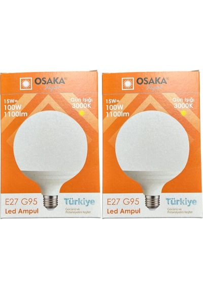 Osaka 15w 100w 3000k Günışığı E27 Duylu G95 Led Glop Ampul 2 Adet