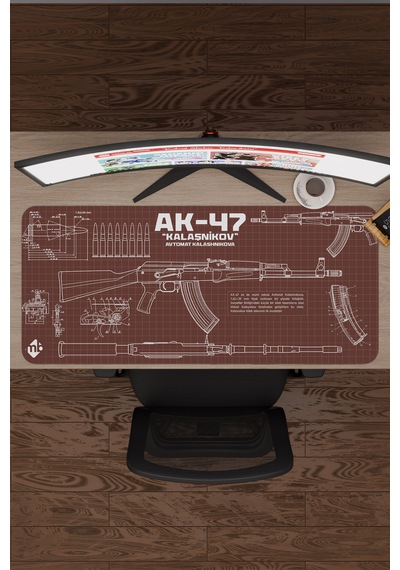 Ak 47 Siyah Kalaşnikov Cs Dikişli Kauçuk Oyuncu Mousepad - 90x40 Gaming Mouse Pad Ak-47 Kahverengi
