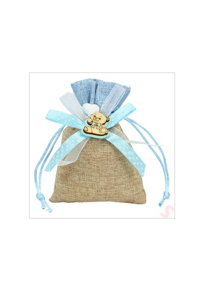 Bebek Temalı Jüt Kese 10cm X 13cm - Mavi X 12 Adet Çok Renkli