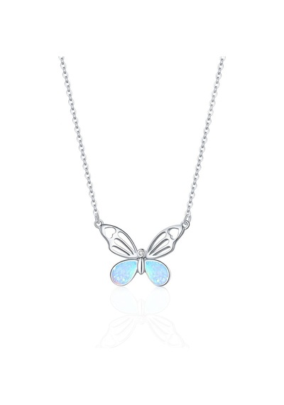 925 Ayar Gümüş Rodyum Kaplama Opal Taşlı Kelebek Kolye UVPS102353