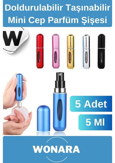 Deluxe Seri Koku Şişesi Doldurulabilir Portatif Çanta İçi Küçük Cep Parfüm Şişesi 5 Ml 5 Adet