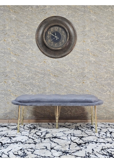 Zafir Ufo Oturak Bench - Gold Kaplama Telli Ayak - Oturak - Bench - Puf - Yatak Ucu Pufu Gri