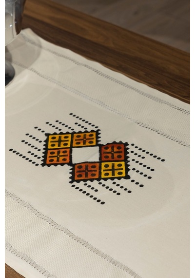 Magic Rug El Baskısı %100 Organik Dokuma Kumaş Runner Ve 2'li Kırlent Kılıf Seti Ekru - 681595460 Ekru