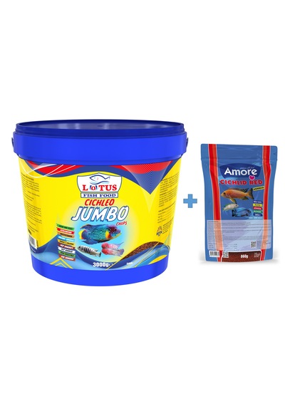 Lotus Jumbo Cichlid Chips Kova 3 KG + Cichlid Red Granules Poşet 860 G