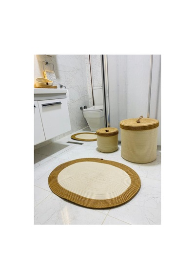 Jüt,hasır,6 Li,banyo Paspas Takımı,bohem Tarzı Banyo Takımı,iskandinav Paspas/sepet Krem Hasır Krem Hasır