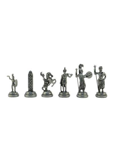 Gifthome Orta Boy Metal Yunan Mitolojisi Satranç Tk. Antik Ve Mermer Desenli Sandıklı Mdf Tahtası 36x36 Cm.