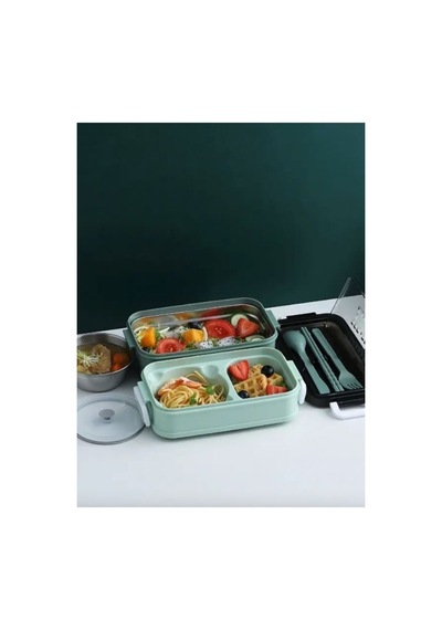 Paslanmaz Çelik Yemek Tası Isı Yalıtımlı 3 Katlı Yemek Termosu Ofis Kamp Lunchbox Turkuaz - 858263192 Turkuaz