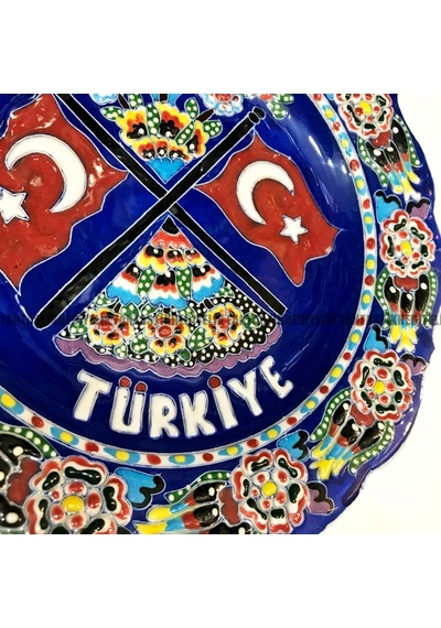 Fantastikhediyelik Orta Çini El Işi Boyama Türk Bayrak Kabartmalı Tabak Duvar Süs (290206587) Diğer