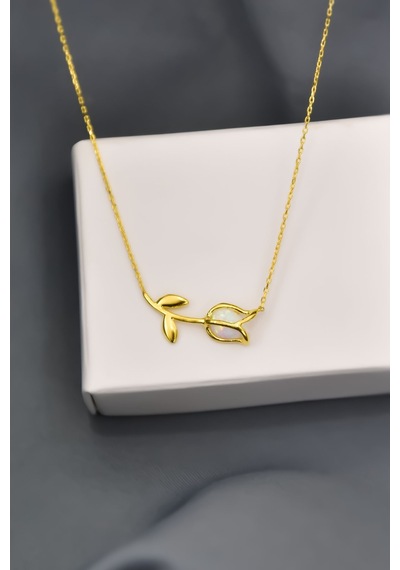 Papatya Silver 925 Ayar Gümüş Gold Kaplama Beyaz Opal Lale Kolye