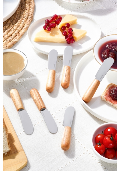 Emsan Break Ahşap Saplı Tereyağı Reçel Çikolata Bıçağı 6 Parça Kahve