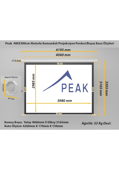Peak M200 400x300 CM Motorlu Kumandalı Projeksiyon Perdesi