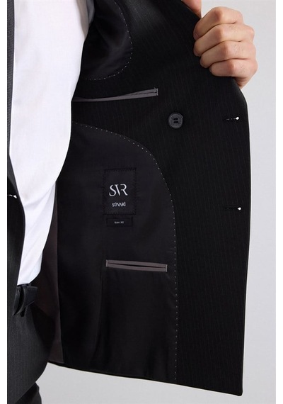 Süvari Siyah Slim Kruvaze Yaka 6 Drop Takım Elbise Tk1006900389-s09 Siyah