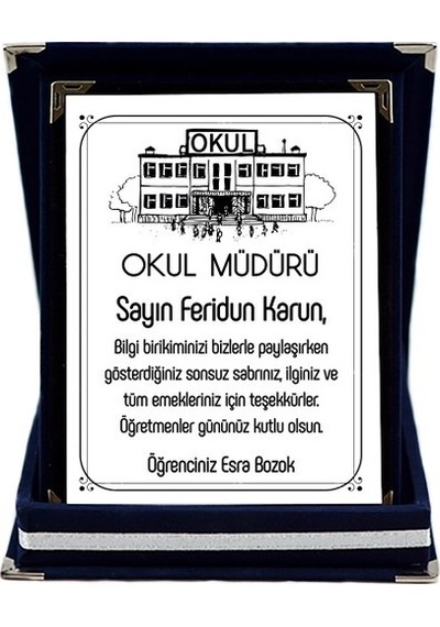 Okul Müdürüne Hediye Isim Baskılı Plaket - Öğretmenler Günü