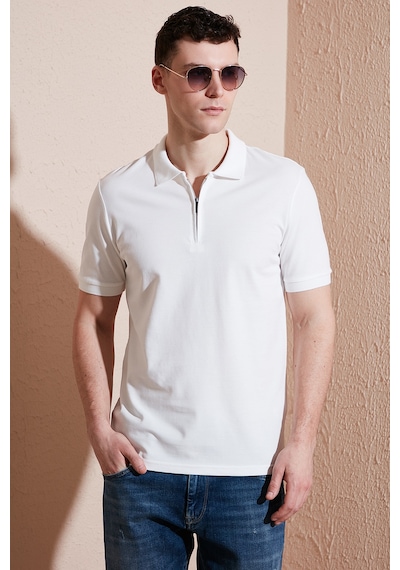 Buratti Pamuklu Regular Fit Yarım Fermuarlı Erkek Polo Yaka T Shirt 5903008 Beyaz