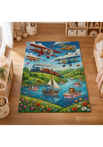 Kartela Halı Sevimli Yol Arkadaşları Kaymaz Taban Çocuk Oyun Halısı - 60 x 90 CM