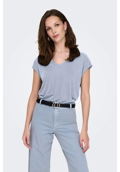 Only Onlhannah S/s V-neck Top Kadın T-shirt 15326642 Mavi