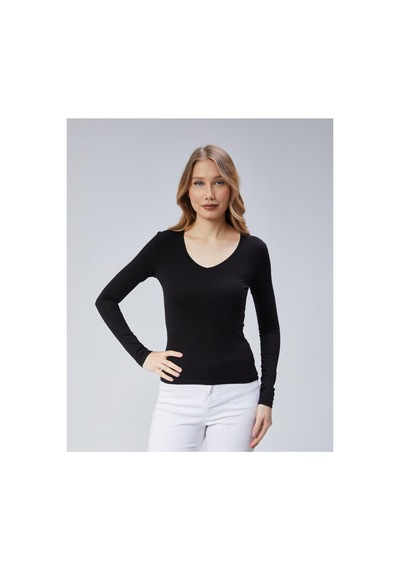 Virago Soft Cotton V Yaka Uzun Kol Bluz/body Siyah - 686786240 Siyah - 686786240 Siyah