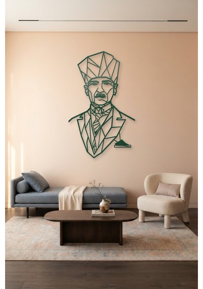 Atatürk Çizgi Metal Duvar Tablosu - Duvar Sanatı - Duvar Dekoru - Yeşil