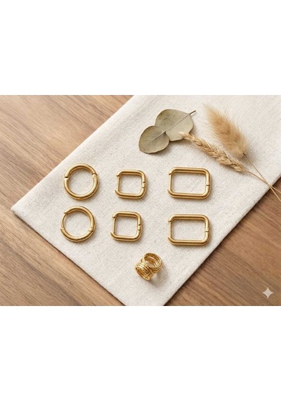 3 Lü 316l Çelik Küpe Set Gold Kadın Altın