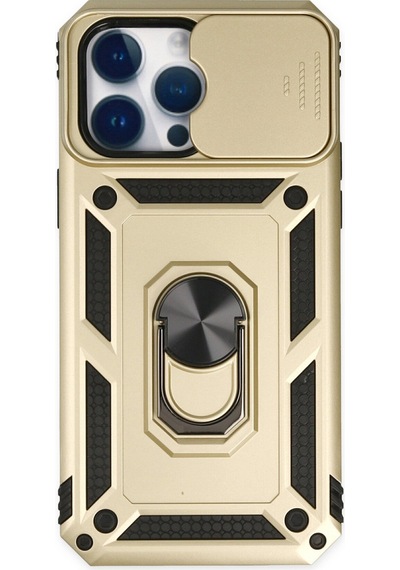 Apple iPhone Uyumlu - 14 Pro Max Kılıf Pars Lens Yüzüklü Silikon - Gold