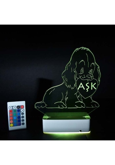 Kişiye Özel Kalp Ve Köpek 3D Led Lamba