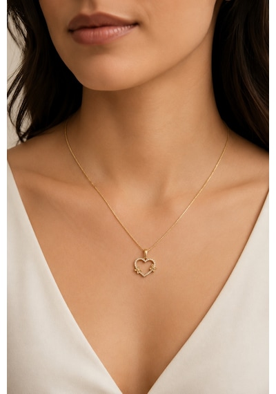 Balenbi Jewelry Kadın Taşlı Kalp Ve Kelebek Figürlü Kararmaz Çelik Kolye 14k Gold 1154 Altın