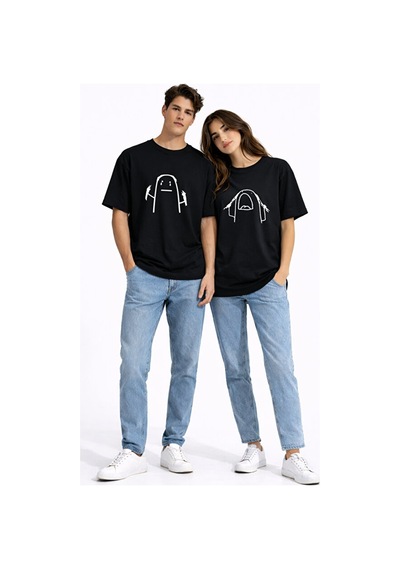 Nevermind Saç Yolma Temalı Çift Kombini Oversize Unisex Tişört Sevgili Tişö Siyah