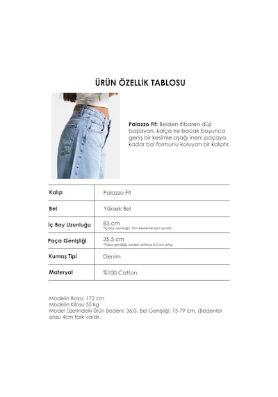 Itsbasic Kadın Ice 12s6-27 Palazzo Fit Bol Kesim %100 Koton Denim Jean Buz Mavi