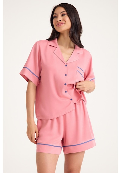 Amarelle Dream Pembe Viskon Kısa Kollu Şortlu Önden Düğmeli Pijama Takım Pembe