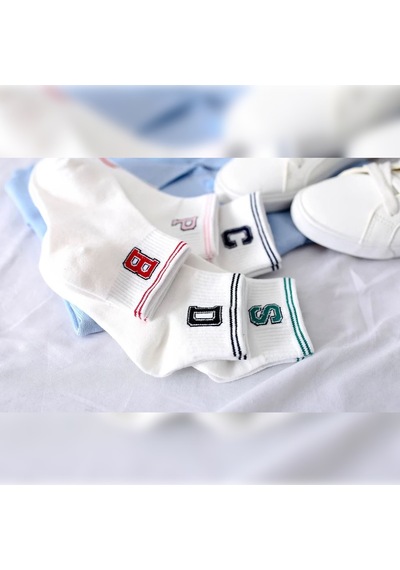Ozzy Socks 5 Çift Çizgili Harf Kolej Kadın Çorap Beyaz