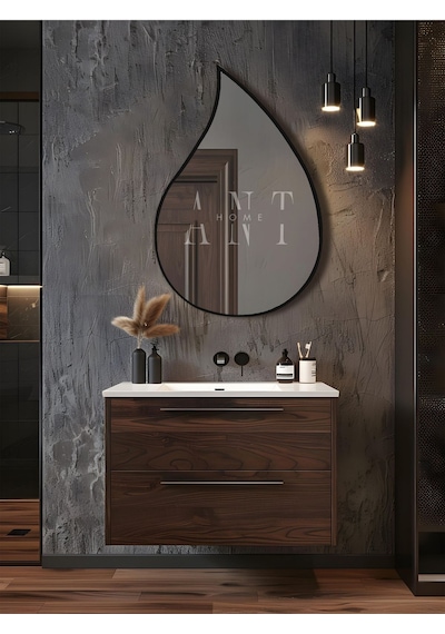 Asimetrik Ayna, Duvar Aynası, Konsol Aynası, Holl Aynası 75 X 50 Siyah