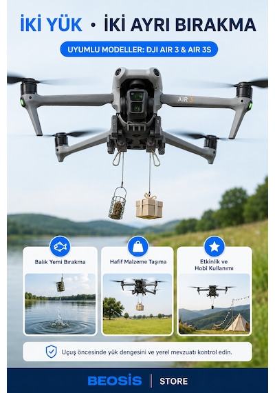 Djı Air 3 / Air 3s Çift Kancalı Drone Yük Bırakma Aparatı Paket, Olta Ve Balık Yemi Bırakma