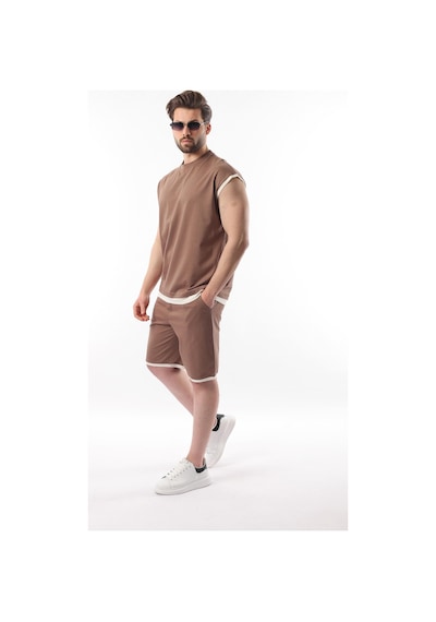 Madmext Vizon Sıfır Kol Erkek Şort T-shirt Takım E7308 Vizon