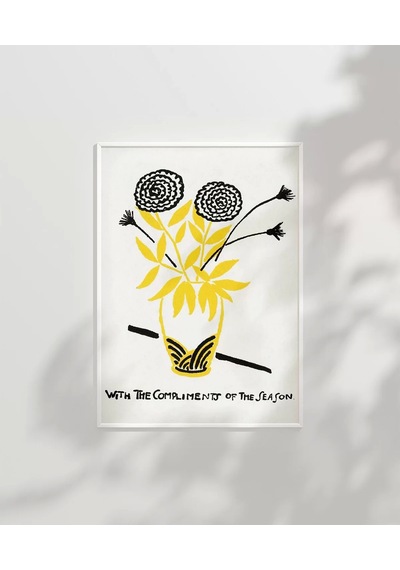 Çerçevesiz Poster El Çizimi Vazo Ve Çiçek Motifli Grafik